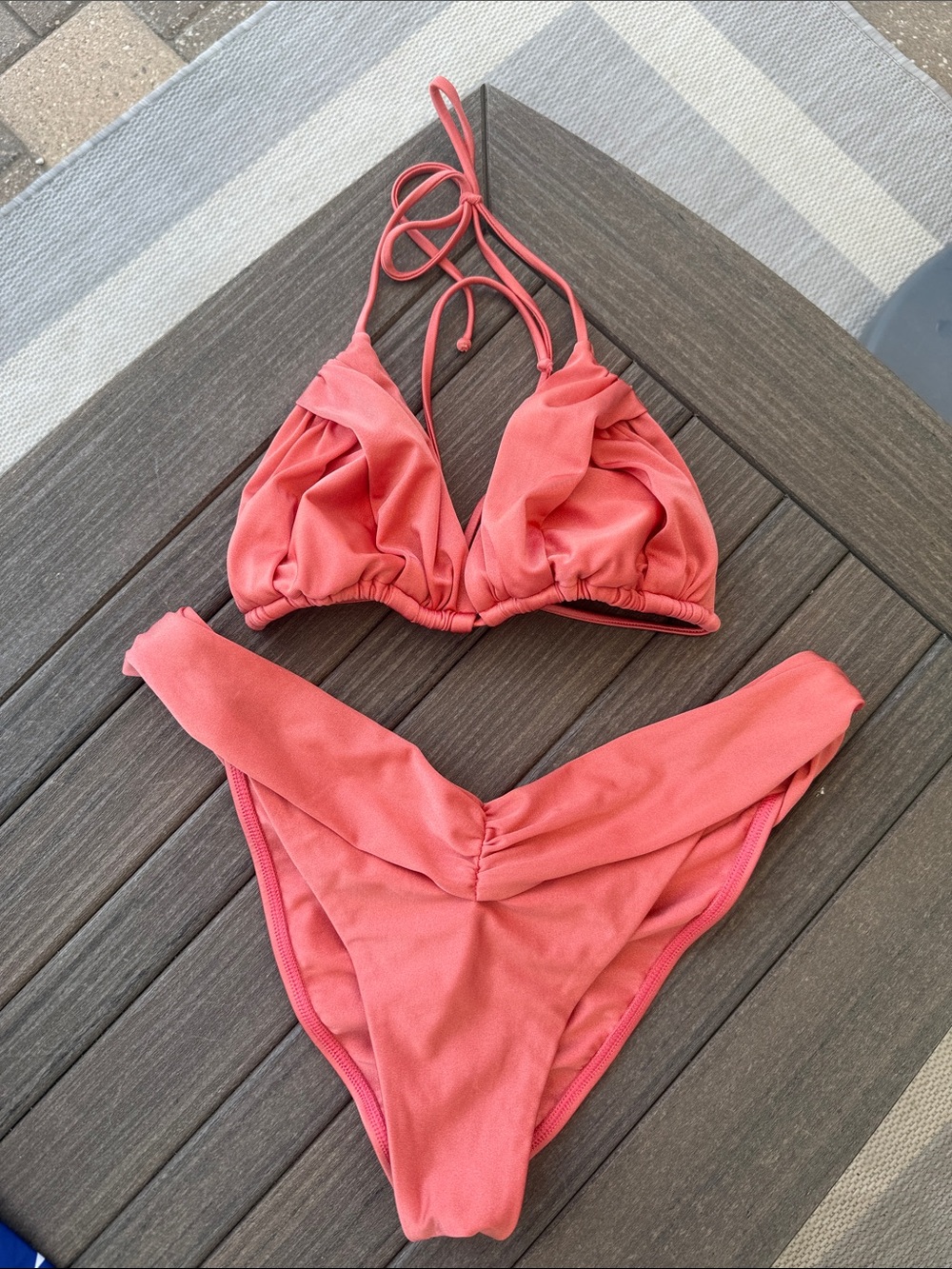 Bananhot sz LCoral-Rose Ruched Bikini Set